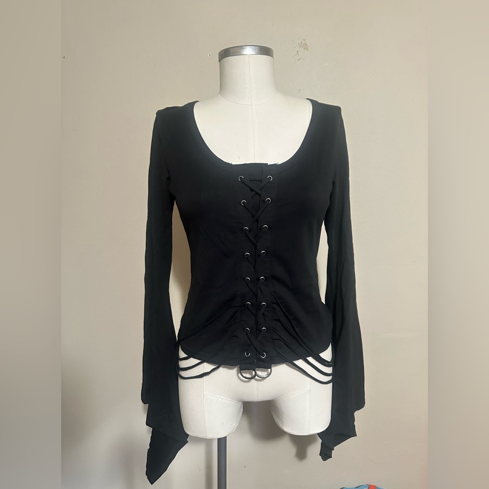 Killstar Faith Long Sleeve Laceup Bell Sleeve Top